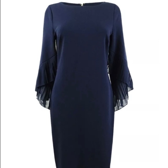 DKNY Women's Pleated Bell-Sleeve Sheath Dress. - Picture 2 of 11